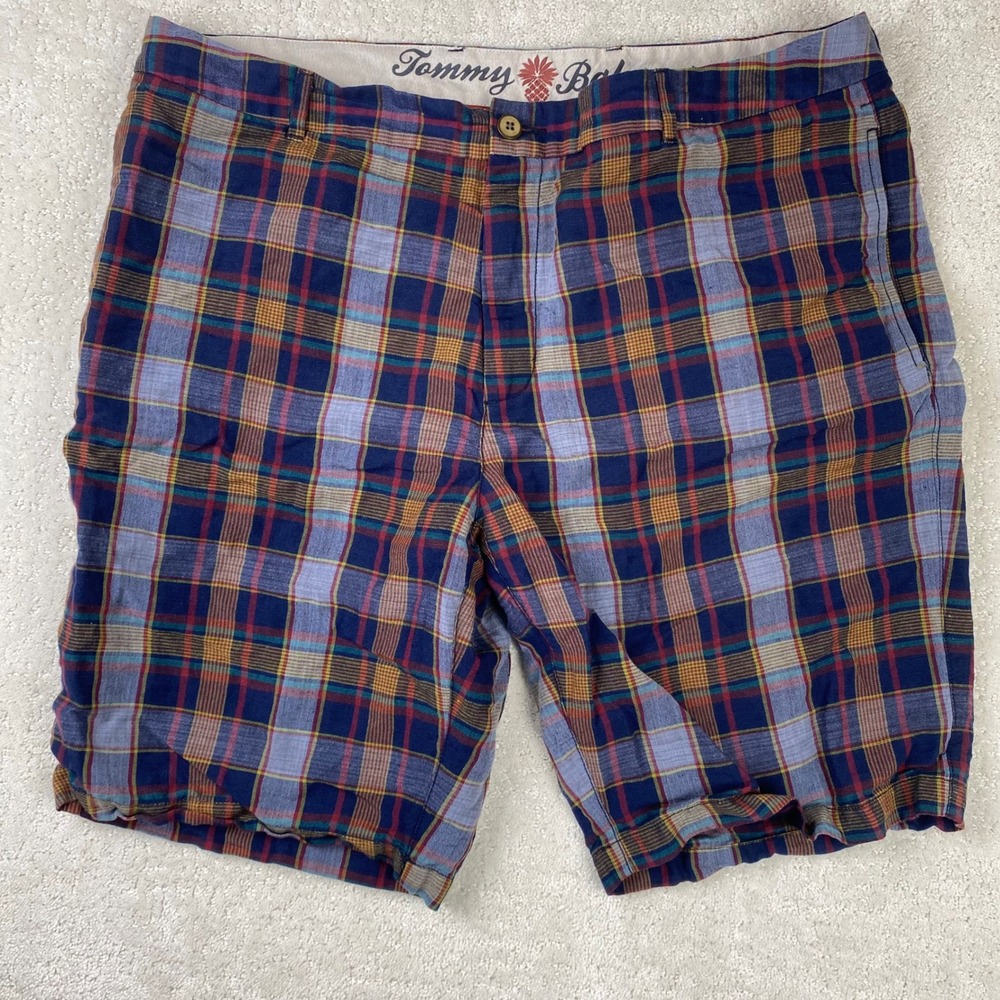 Tommy Bahama Shorts Mens 40 Port Madras Plaid Linen Tencel Flat Front Casual